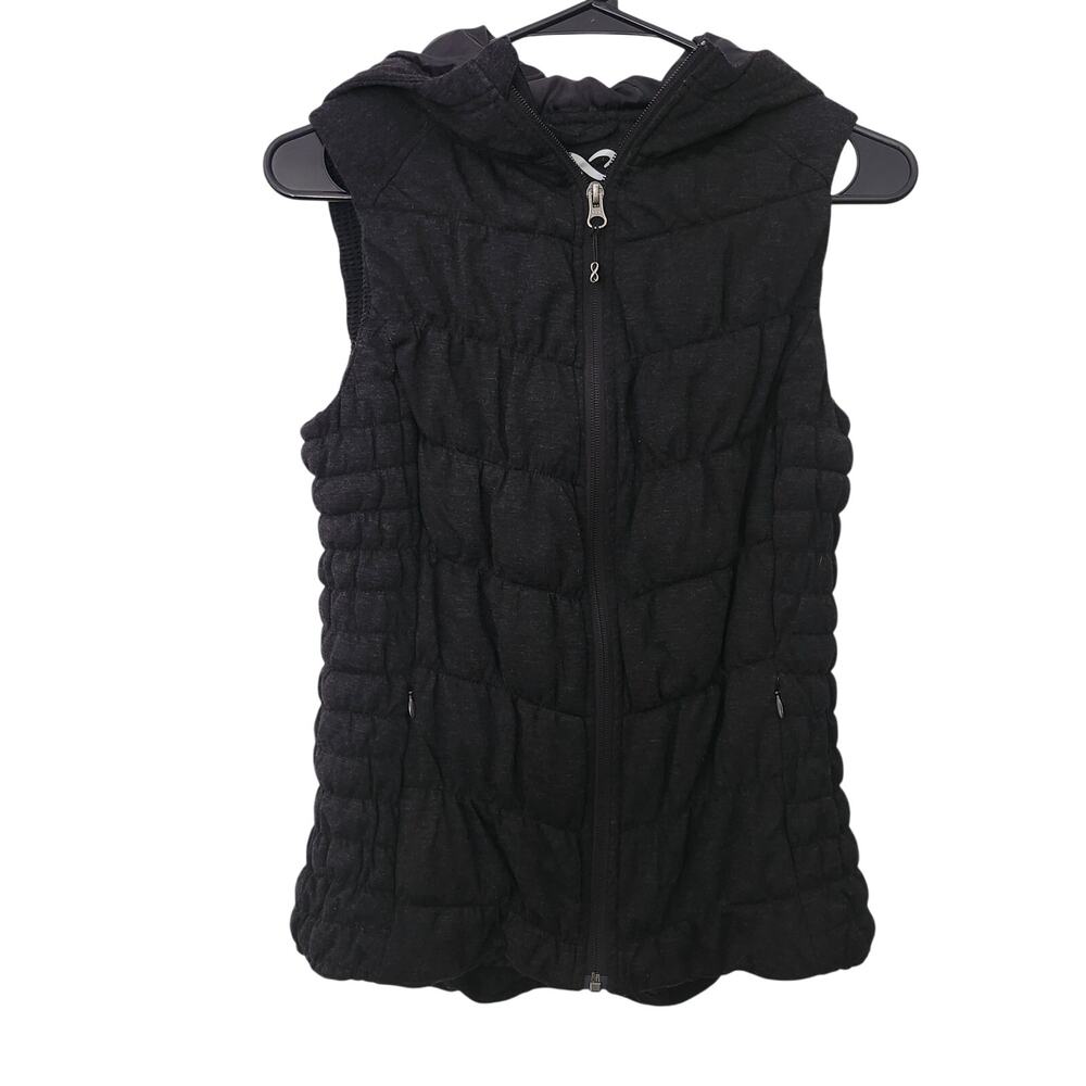 Be by Blanc Noir Charcoal Gray Ruched Hooded Puffer Vest Size 2